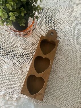 Vintage Wooden Triple Heart Shelf Wall Hanging